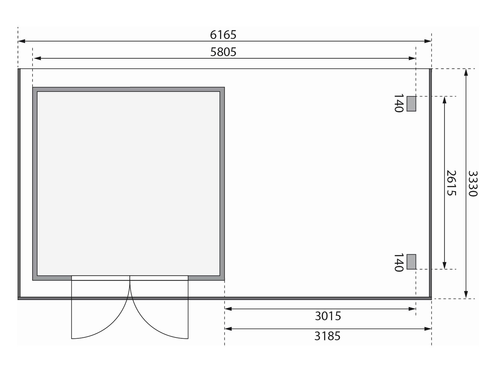 Karibu Gartenhaus Trittau 3 natur mit Anbaudach 3,3 m