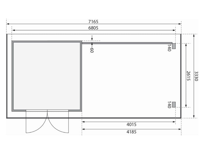 Karibu Gartenhaus Trittau 3 natur mit Anbaudach 4,4 m inkl. Rückwand