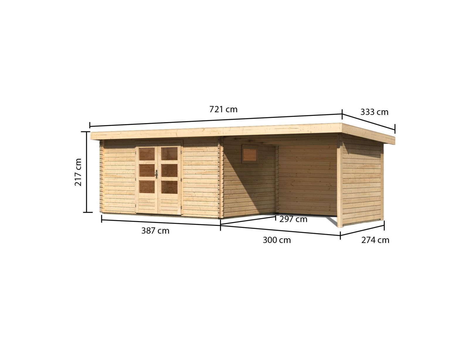 Karibu Gartenhaus Trittau 5 inkl. Anbaudach 3,3 m inkl. Rück- und Seitenwand