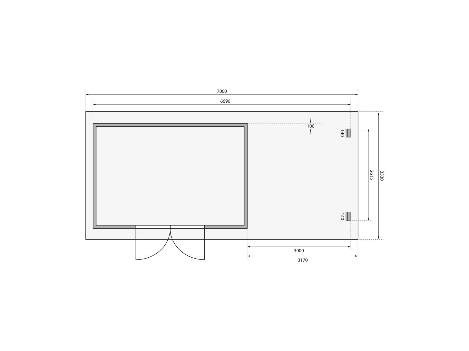 Karibu Gartenhaus Trittau 5 inkl. Anbaudach 3,3 m inkl. Rück- und Seitenwand