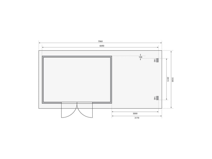 Karibu Gartenhaus Trittau 5 inkl. Anbaudach 3,3 m inkl. Rück- und Seitenwand