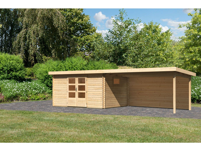 Karibu Gartenhaus Trittau 5 inkl. Anbaudach 4,4 m mit Rückwand