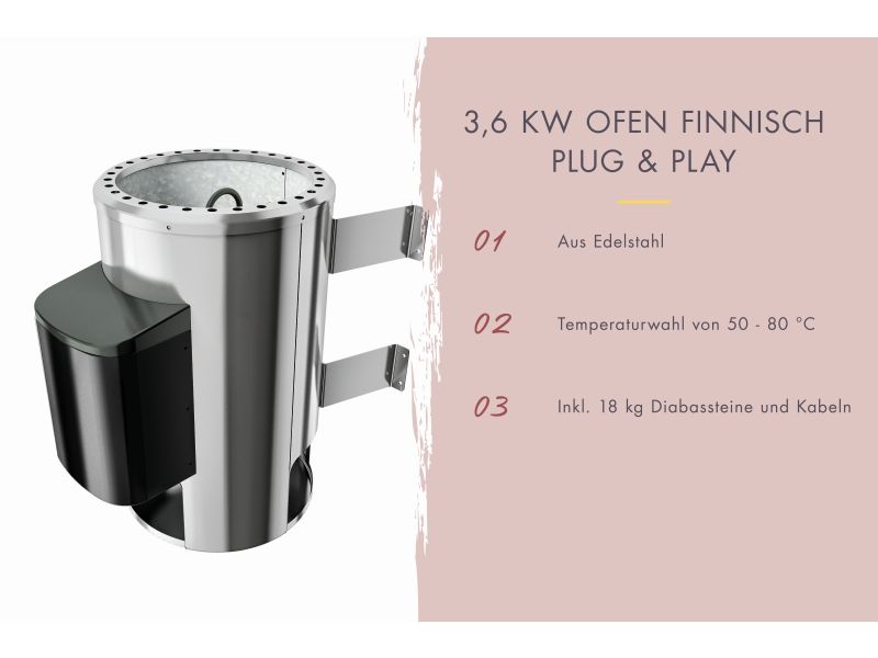 Karibu Saunaofen Plug & Play 3,6 kW externe Steuerung steckerfertig