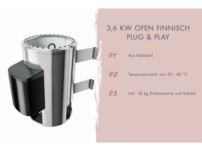 Karibu Saunaofen Plug & Play 3,6 kW externe Steuerung steckerfertig