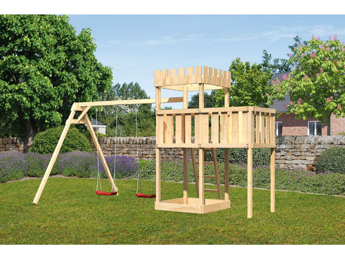 Karibu Ritterburg Löwenherz + Doppelschaukel + Anbauplattform