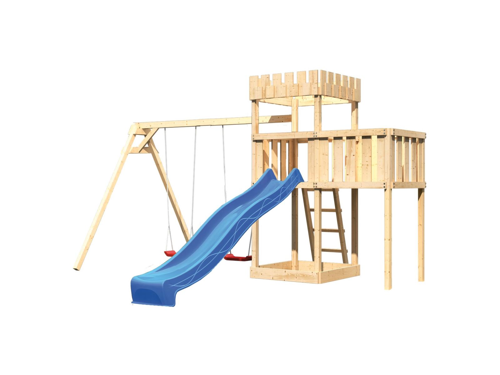 Karibu Ritterburg Löwenherz + Rutsche + Doppelschaukel + Anbauplattform