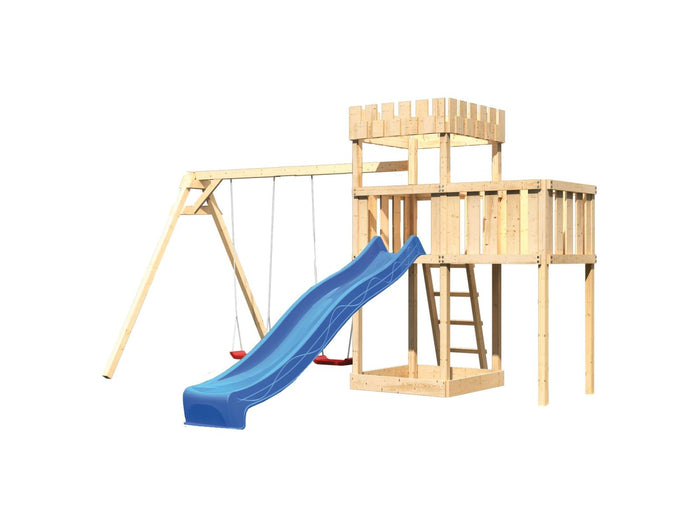 Karibu Ritterburg Löwenherz + Rutsche + Doppelschaukel + Anbauplattform