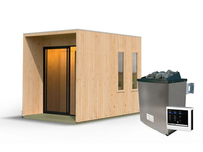 Karibu Saunahaus Arcadia, schwarz, 73 mm -ohne Ofen