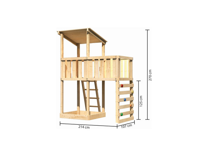 Karibu Spielturm Anna + Anbauplattform + Kletterwand