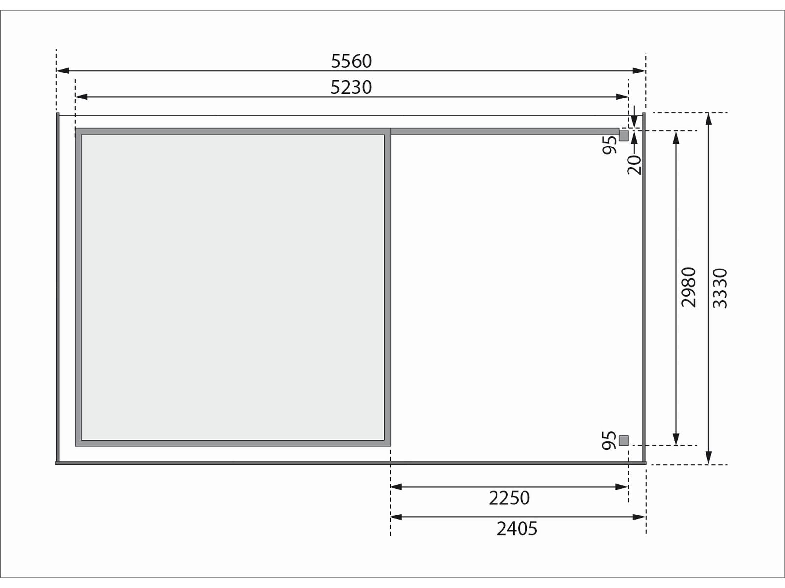Karibu Gartenhaus Askola 6 natur mit Anbaudach 2,4 Meter - Rückwand