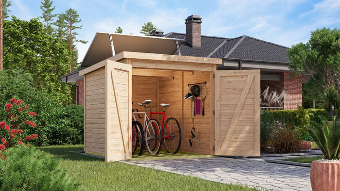 Karibu Fahrradgarage 3, natur, mit Solarpaket