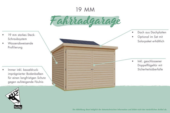 Karibu Fahrradgarage 3, natur, mit Solarpaket