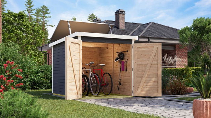 Karibu Fahrradgarage 3, terragrau, mit Solarpaket