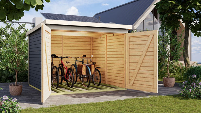 Karibu Fahrradgarage 4, terragrau, mit Solarpaket