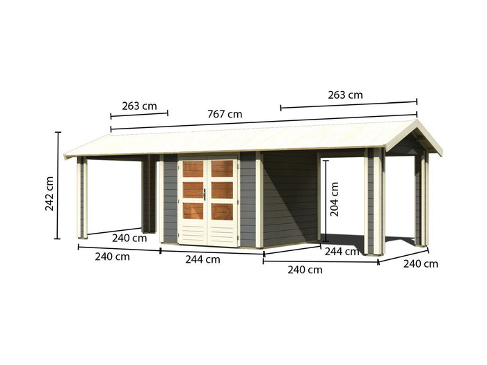 Karibu Gartenhaus Theres 3 terragrau- 2 Dachbausbauelemente