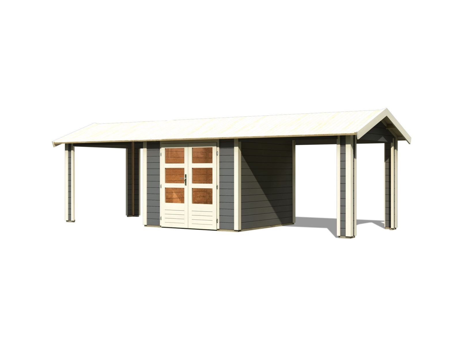 Karibu Gartenhaus Theres 3 terragrau- 2 Dachbausbauelemente