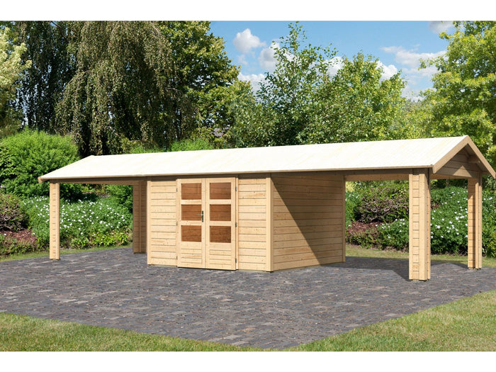 Karibu Gartenhaus Theres 7 natur- 2 Dachbausbauelemente
