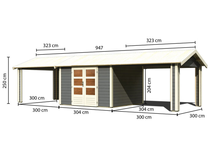 Karibu Gartenhaus Theres 7 terragrau- 2 Dachbausbauelemente