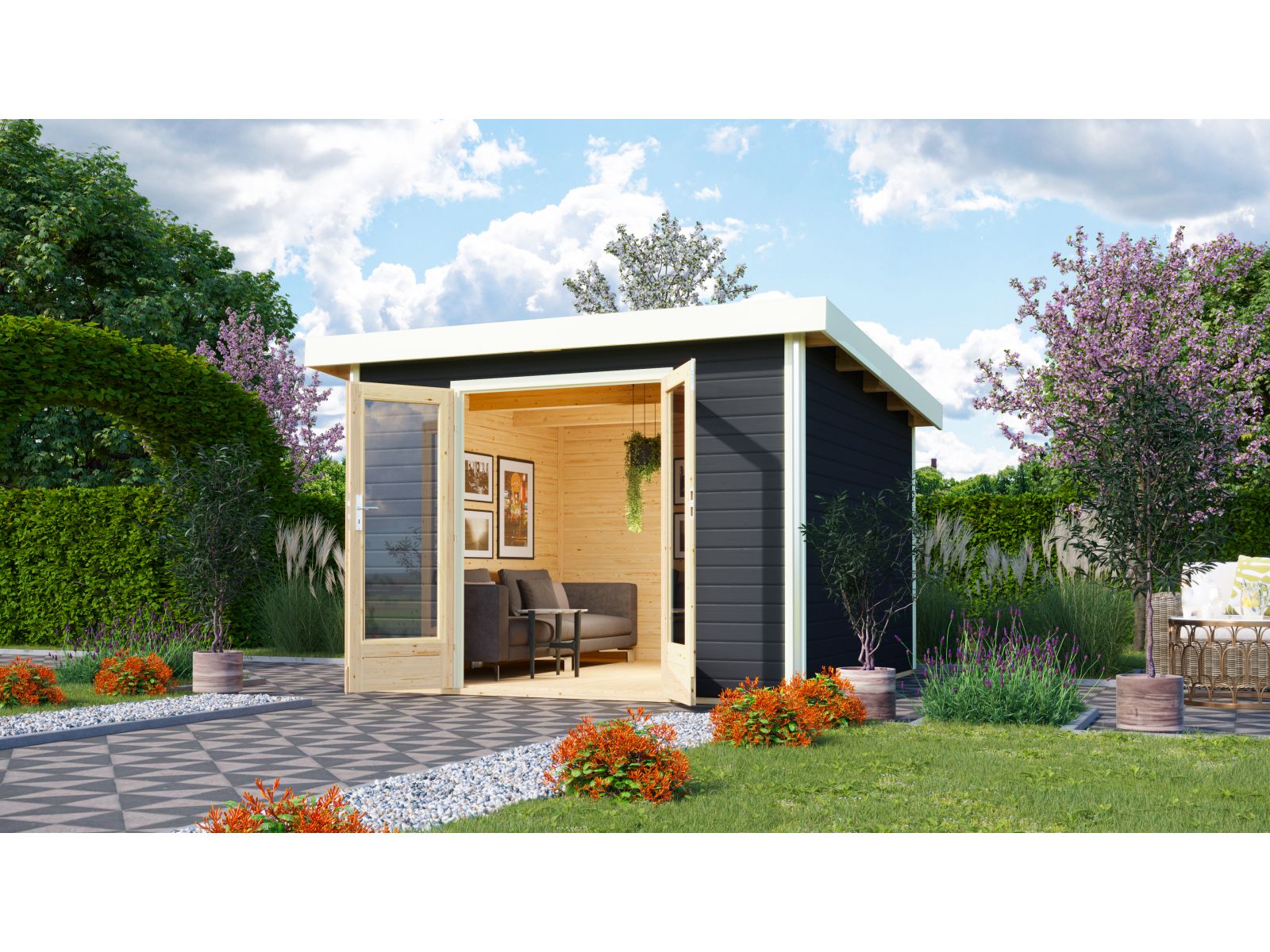 Karibu Gartenhaus Radeburg 1 terragrau 40 mm