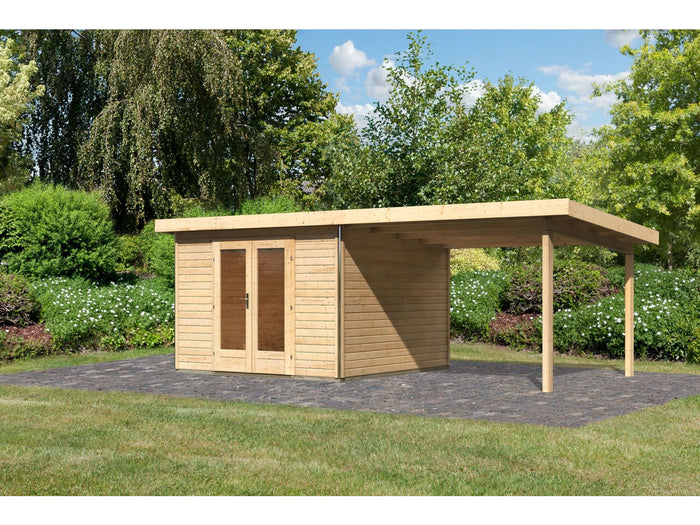 Karibu Gartenhaus Radeburg 1 natur mit Anbaudach 3,3 m