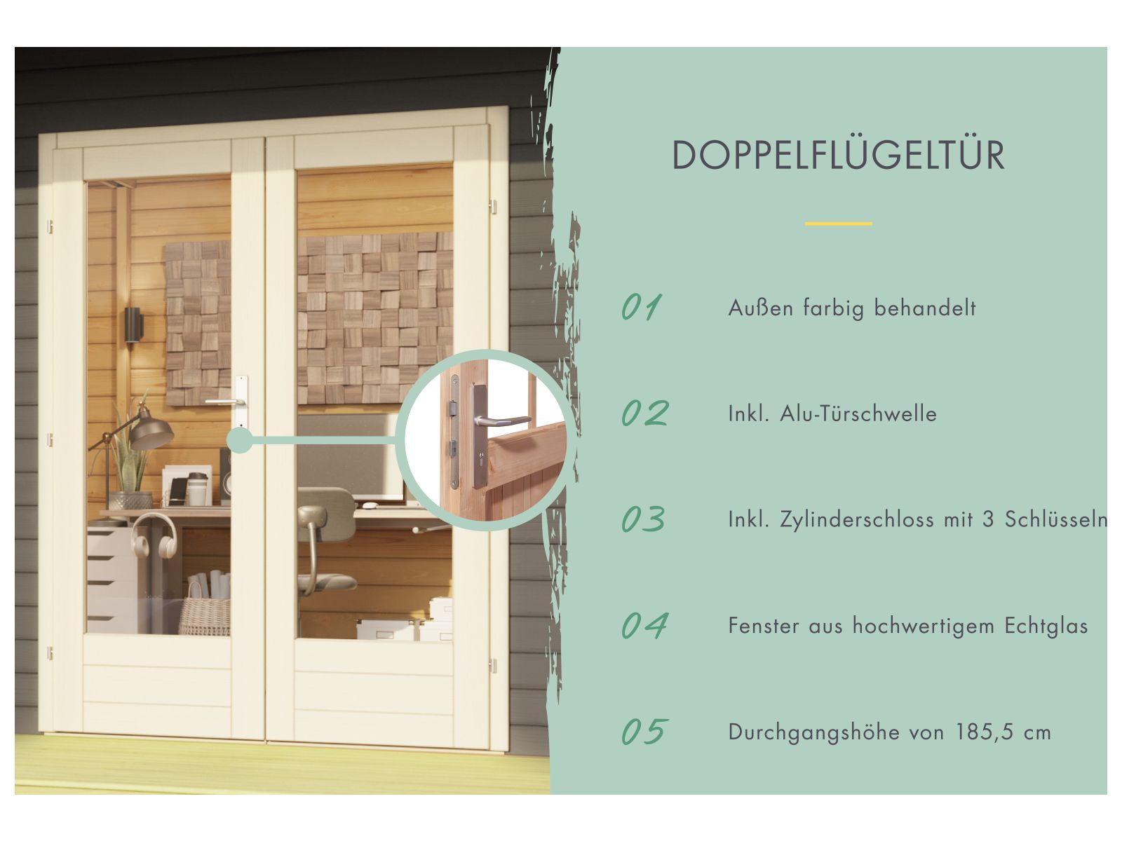 Karibu Gartenhaus Radeburg 1 terragrau mit Anbaudach 3,3 m