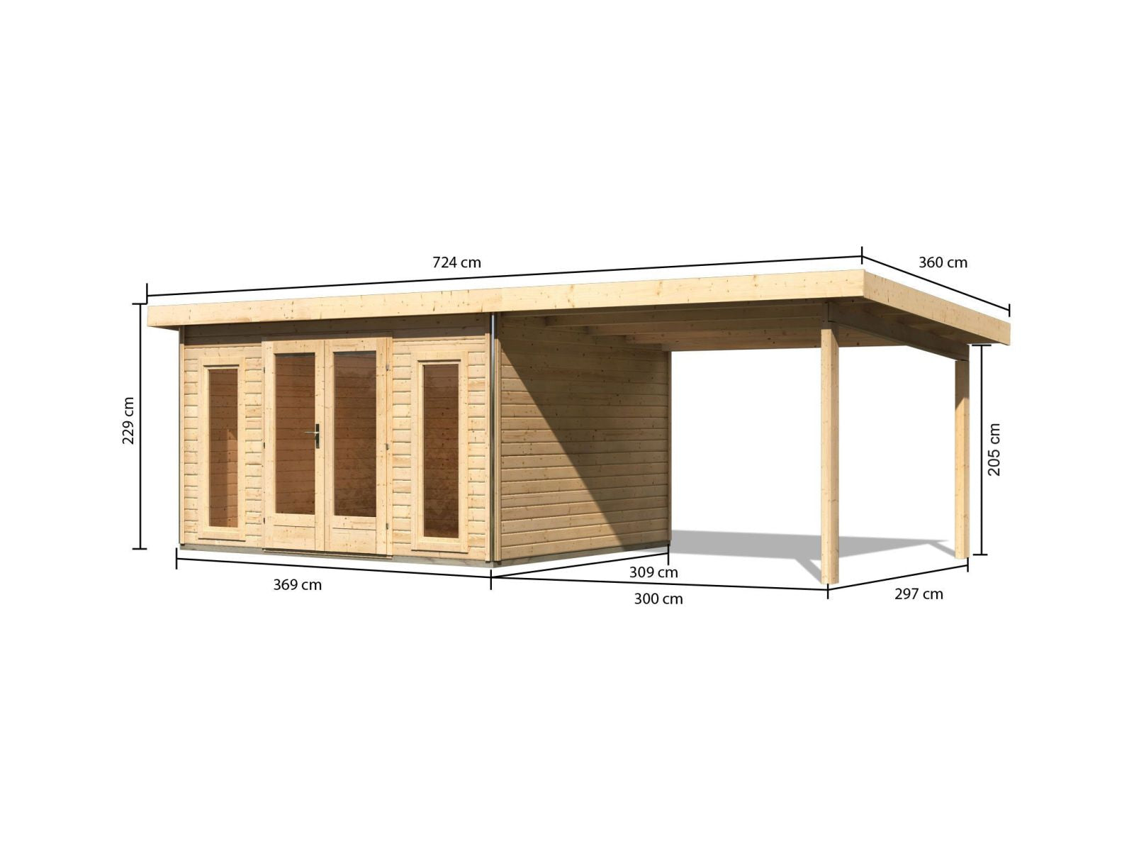 Karibu Gartenhaus Radeburg 2 natur 38 mm mit Anbaudach 3,3 m