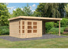 Karibu Gartenhaus Kastorf 6 - natur mit Anbaudach 3,2 m und 28 mm Rückwand
