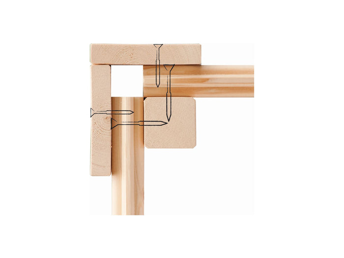 Karibu Gartenhaus Kastorf 6 - natur mit Anbaudach 3,2 m und 28 mm Seiten- und Rückwand