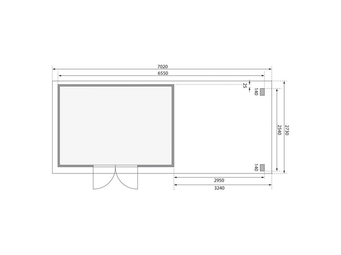 Karibu Gartenhaus Kastorf 7 - terragrau mit Anbaudach 3,2 m und 28 mm Seiten- und Rückwand