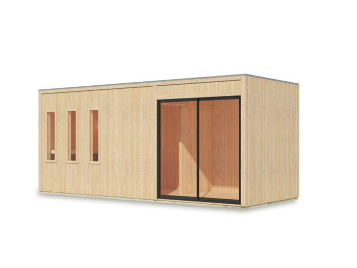 Karibu Saunahaus Monterey, natur, ohne Ofen, inkl. Séparée im Vorraum, 73 mm