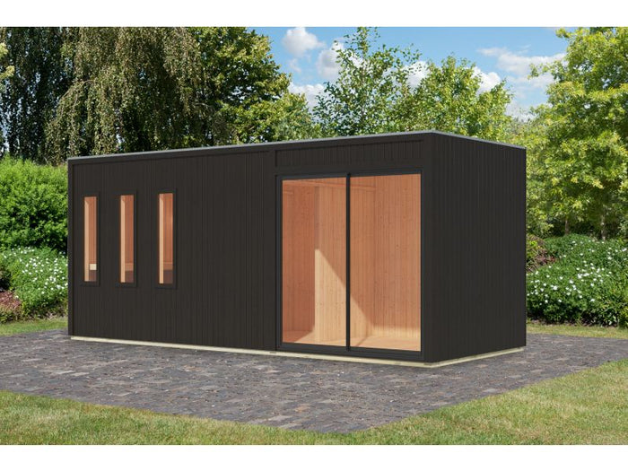 Karibu Saunahaus Monterey, schwarz , ohne Ofen, inkl. Séparée im Vorraum, 73 mm