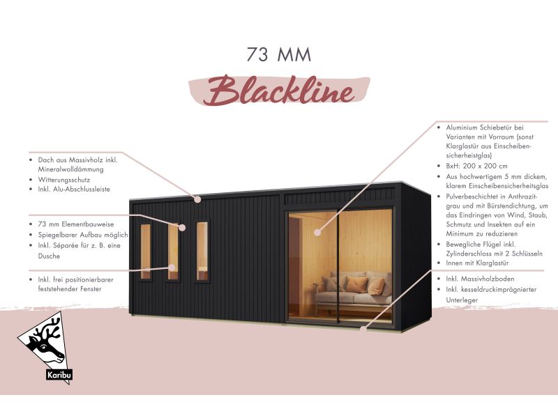 Karibu Saunahaus Monterey, natur, inkl. 9 kW Ofen ext. Steuerung, mit Séparée im Vorraum, 73 mm