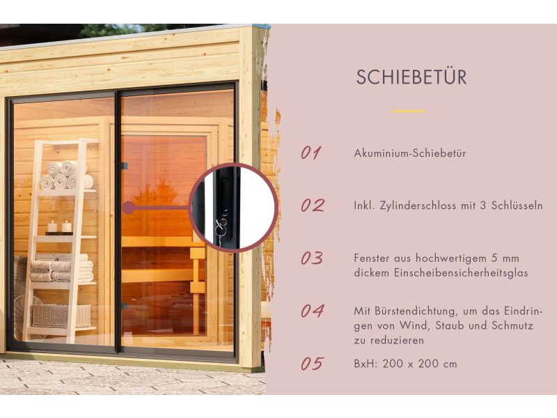 Karibu Saunahaus Monterey, schwarz, inkl. 9 kW Bioofen ext. Steuerung, mit Séparée im Vorraum, 73 mm