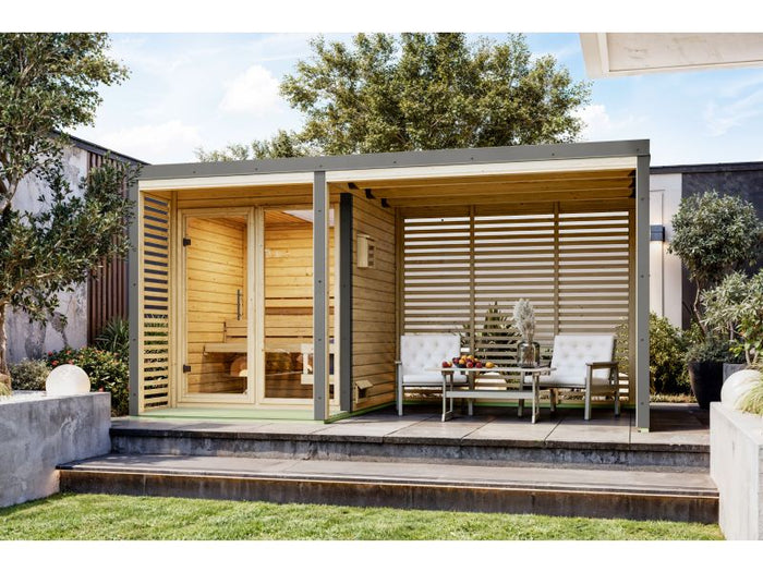 Karibu Hybrid Saunahaus Ares 1, naturbelassen/graualuminium -ohne Ofen-