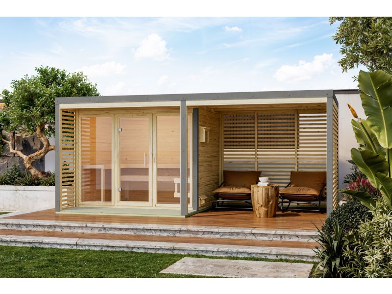 Karibu Hybrid Saunahaus Ares 3, naturbelassen/graualuminium -ohne Ofen-