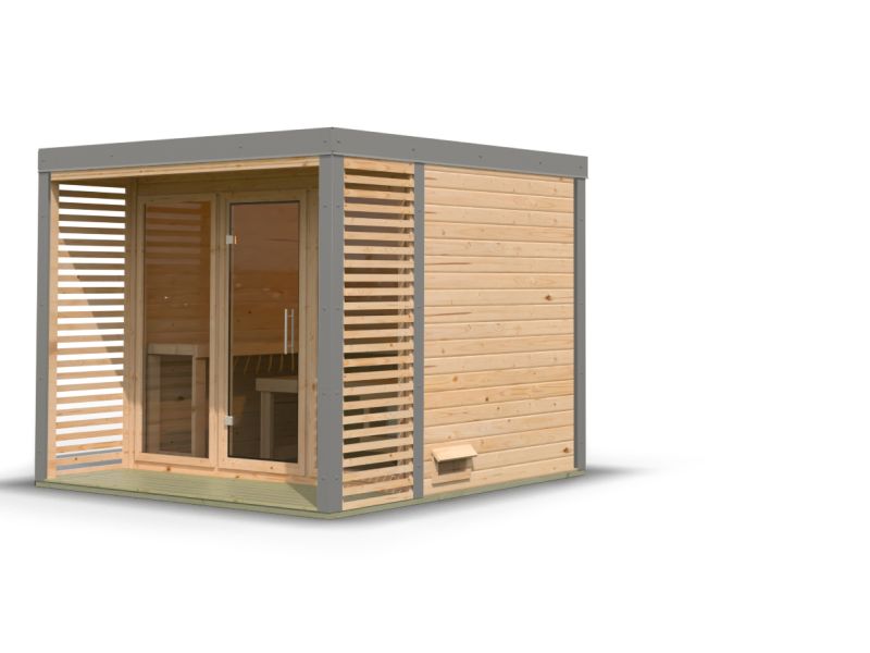 Karibu Hybrid Saunahaus Ares 3, naturbelassen/graualuminium -ohne Ofen-