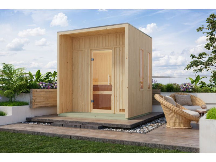 Karibu Saunahaus Arcadia, natur, 73 mm -ohne Ofen