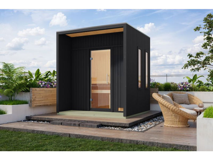 Karibu Saunahaus Arcadia, schwarz, 73 mm -ohne Ofen