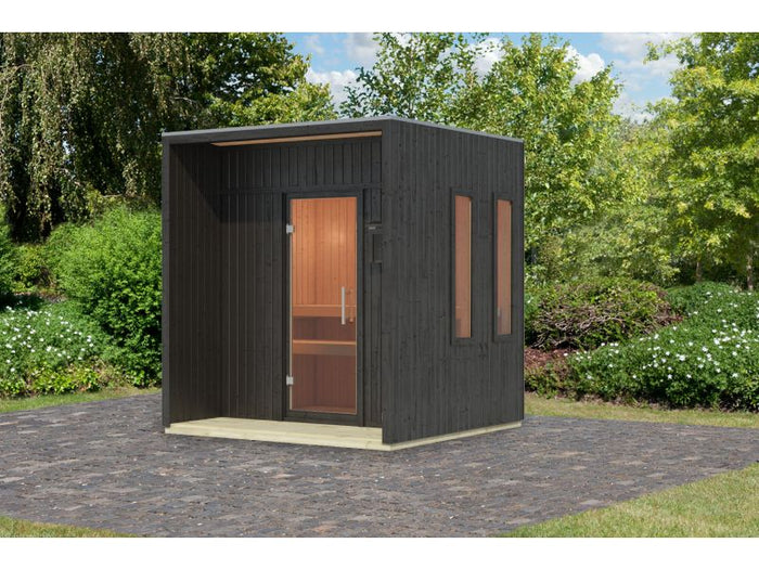 Karibu Saunahaus Arcadia, schwarz, 73 mm -ohne Ofen