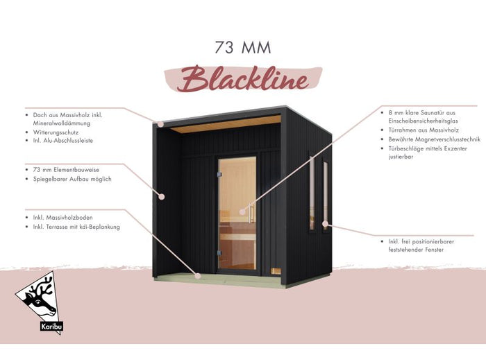 Karibu Saunahaus Arcadia, schwarz, 73 mm -inkl. 9 kW Ofen ext. Steuerung