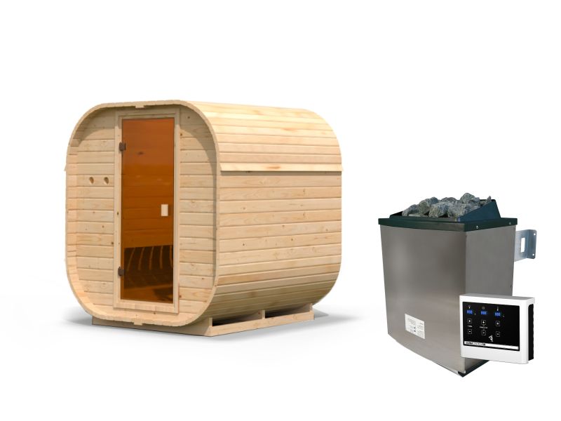 Karibu Fasssauna Quadro 1, inkl. 9 kW Ofen ext. Steuerung - 38 mm