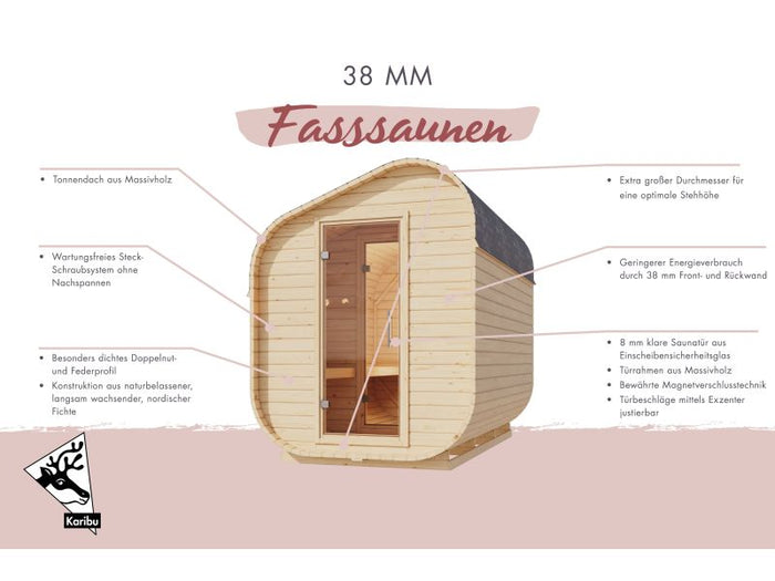 Karibu Fasssauna Asymmetrisch 1, inkl. 9 kW Ofen ext. Steuerung