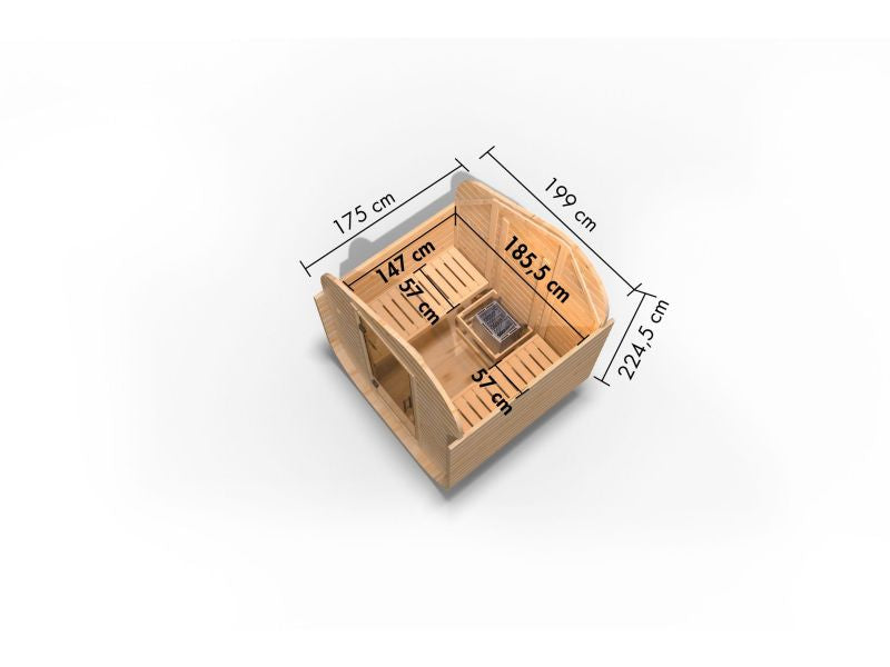 Karibu Fasssauna Asymmetrisch 1, inkl. 9 kW Ofen ext. Steuerung