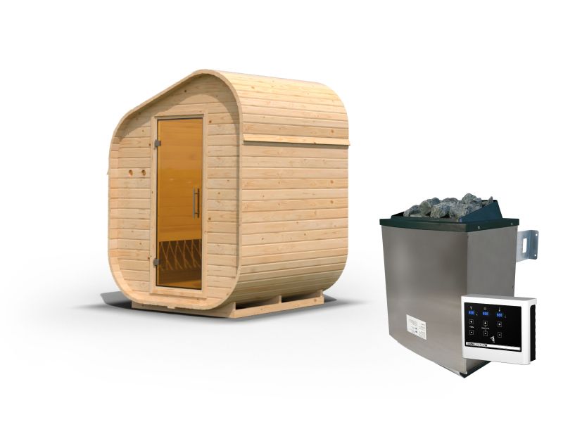 Karibu Fasssauna Asymmetrisch 1, inkl. 9 kW Ofen ext. Steuerung