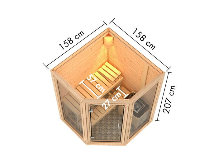 Karibu Sauna Yuma, ohne Ofen, inkl. Klarglas Ganzglastür