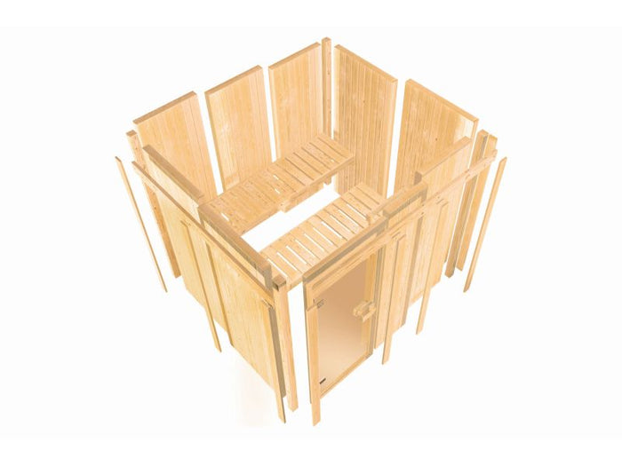 Karibu Sauna Airi, inkl. 9 kW Ofen ext. Steuerung - ohne Dachkranz -