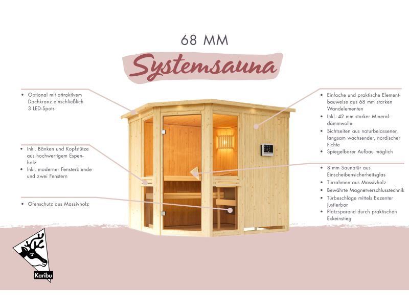 Amelia 2 - Karibu Sauna, inkl. 9 kW Ofen integr. Steuerung