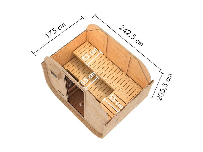 Karibu Fasssauna Quadro 1 Plus,38 mm, inkl. 9 kW Ofen integr. Steuerung