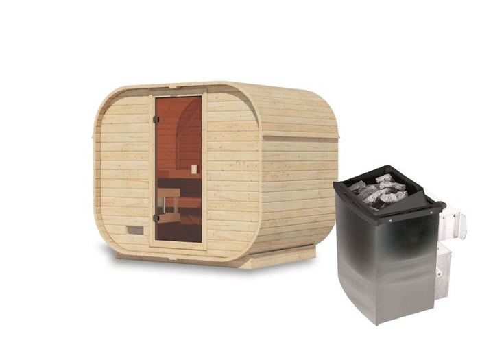 Karibu Fasssauna Quadro 1 Plus,38 mm, inkl. 9 kW Ofen integr. Steuerung