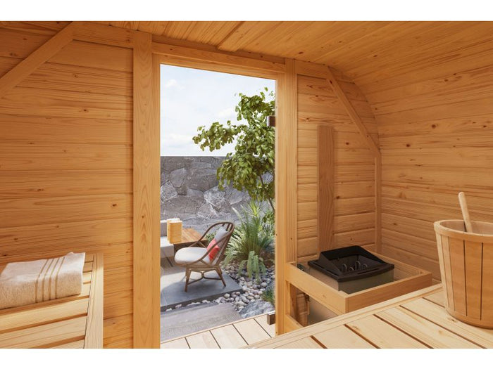 Karibu Fasssauna Quadro 1 Plus,38 mm, inkl. 9 kW Ofen ext. Steuerung